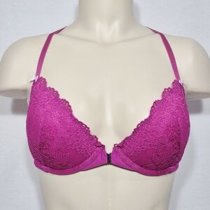 36C Ski Silver Front Close Lace Racerback Underwire Bra Pink